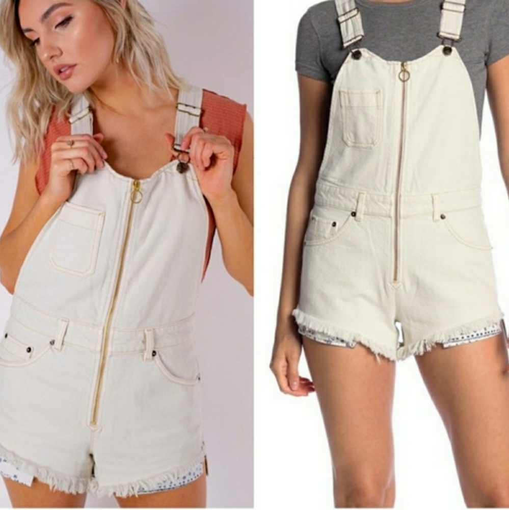 We the Free Sunkissed Cream Denim Shorts Overalls 2